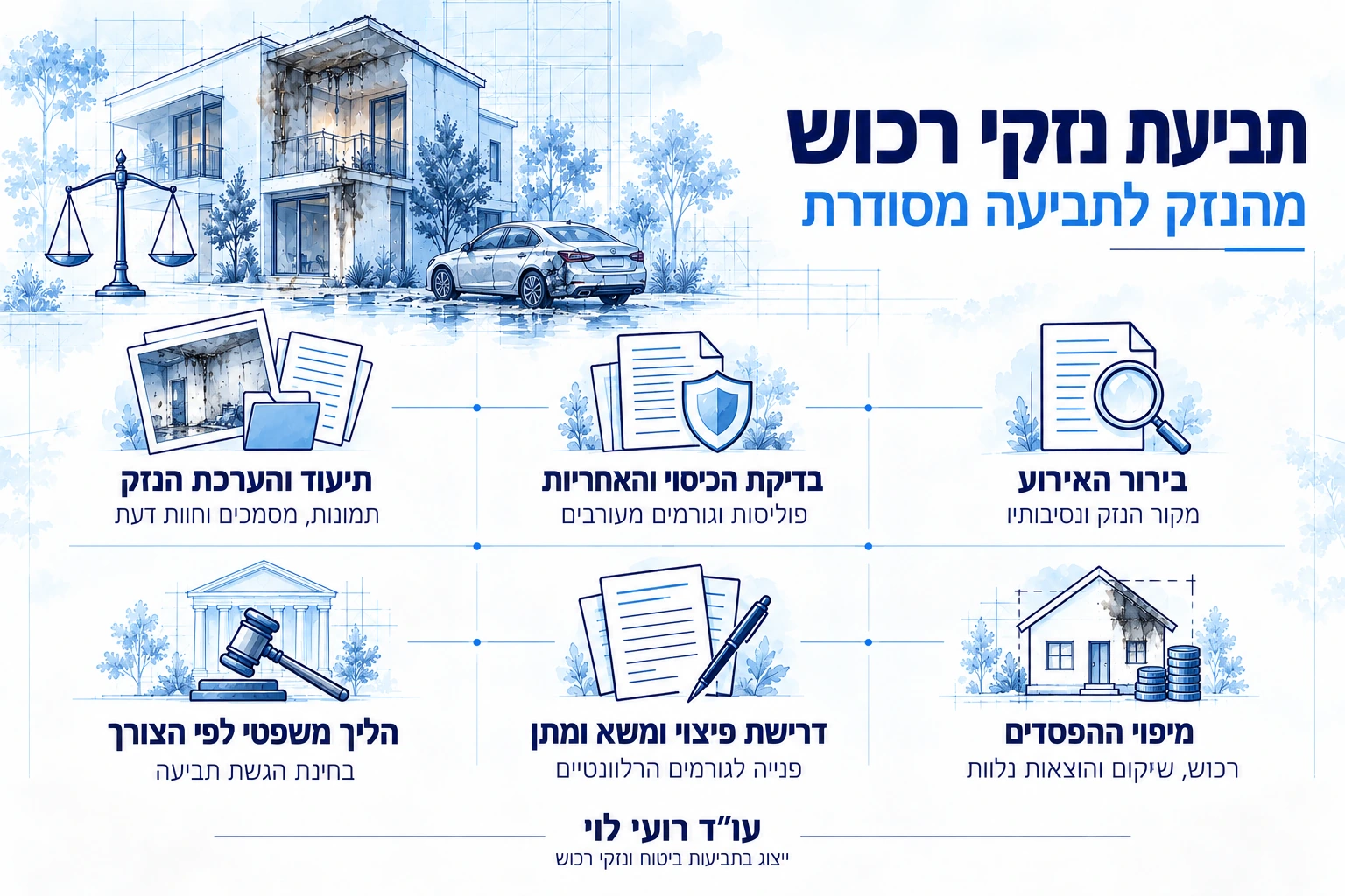 שלבי הטיפול בתביעת נזקי רכוש, מבירור האירוע ובדיקת הכיסוי הביטוחי ועד הערכת הנזק ודרישת פיצוי